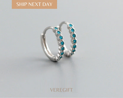 Blue Zircon Hoop Earrings: 18k Gold Plated Sterling Silver - EH1205