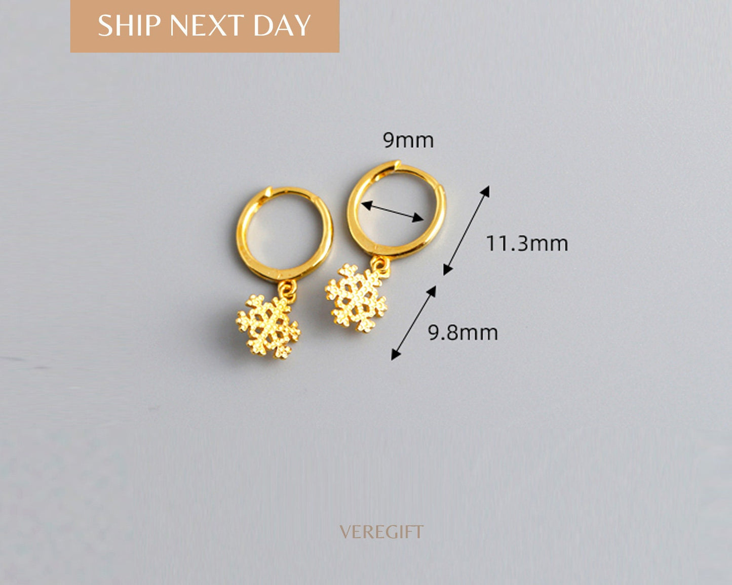 18k Gold Plated Snowflake Hoop Earrings: Sterling Silver Minimalist Jewelry