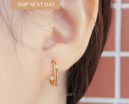 18k Gold Plated Rectangular Hoop Earrings: Minimalist Sterling Silver