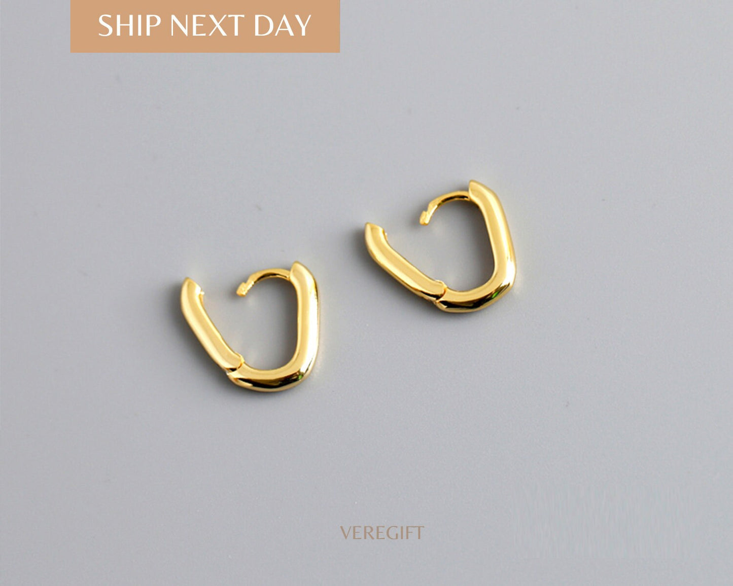 18k Gold Plated Rectangular Hoop Earrings: Minimalist Sterling Silver
