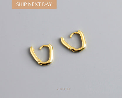 18k Gold Plated Rectangular Hoop Earrings: Minimalist Sterling Silver