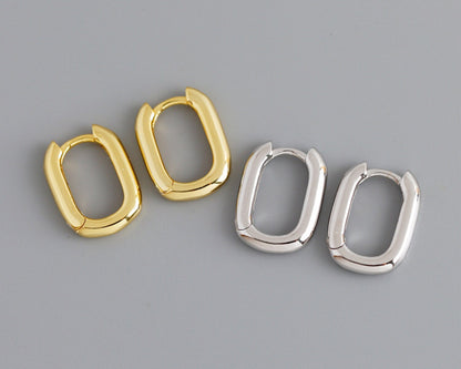 18k Gold Plated Rectangular Hoop Earrings: Minimalist Sterling Silver