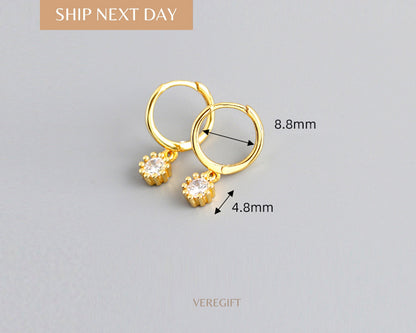 Crystal Drop Hoop Earrings: 18k Gold Plated Sterling Silver