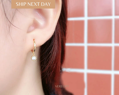 Crystal Drop Hoop Earrings: 18k Gold Plated Sterling Silver
