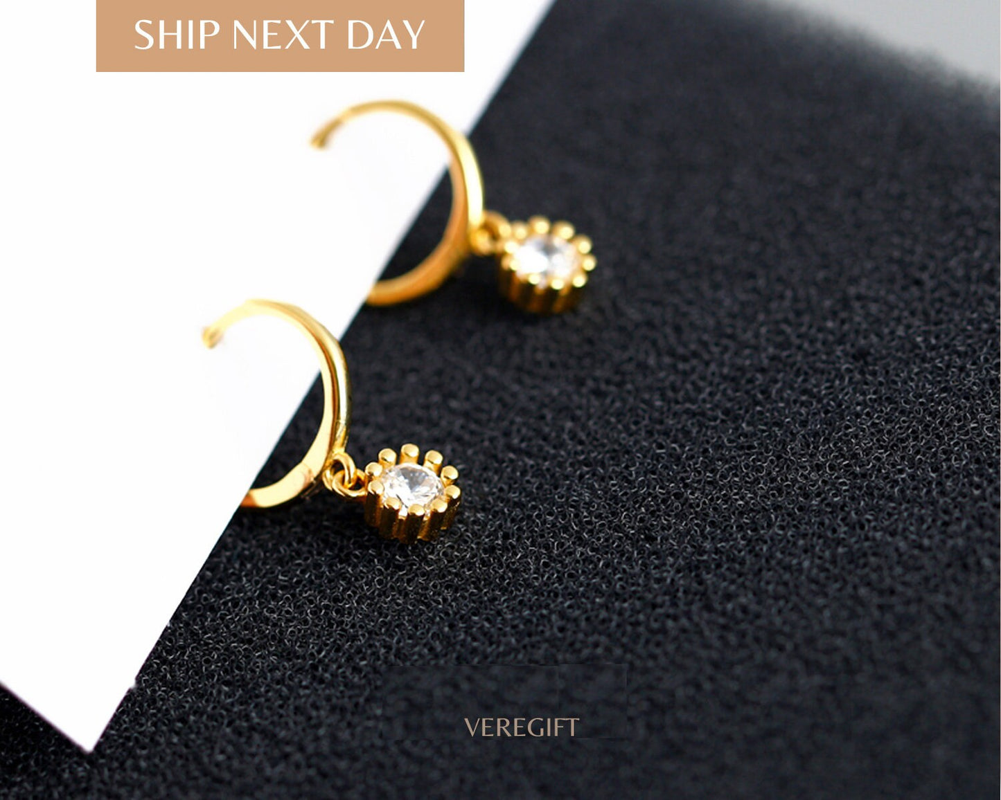 Crystal Drop Hoop Earrings: 18k Gold Plated Sterling Silver