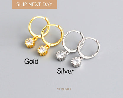 Crystal Drop Hoop Earrings: 18k Gold Plated Sterling Silver