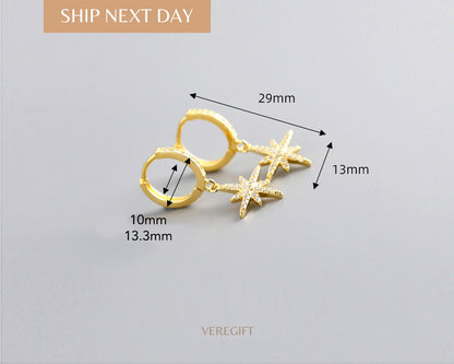 Anise Star Hoop Earrings: 18k Gold Plated Sterling Silver