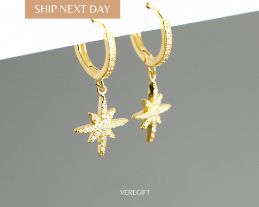 Anise Star Hoop Earrings: 18k Gold Plated Sterling Silver