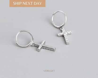 Cross Hoop Earrings: 18k Gold Plated Sterling Silver, Minimalist Gift