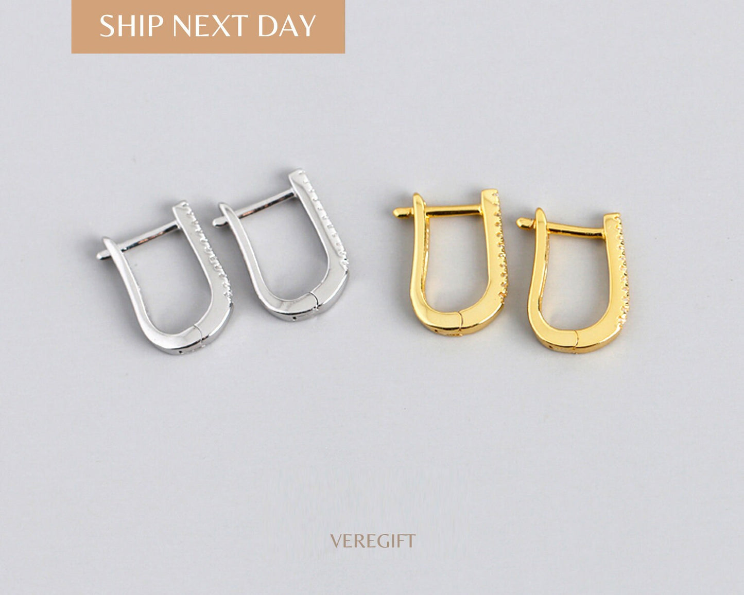 18k Gold Plated Sterling Silver U Hoop Earrings: Minimalist Lever Back