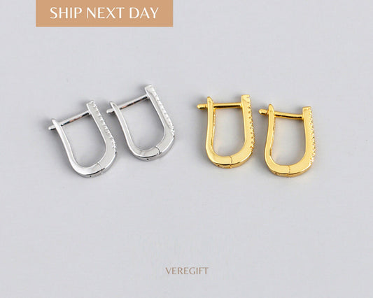 18k Gold Plated Sterling Silver U Hoop Earrings: Minimalist Lever Back