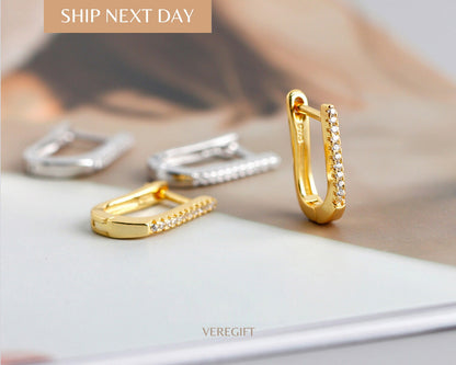 18k Gold Plated Sterling Silver U Hoop Earrings: Minimalist Lever Back