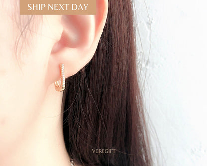 18k Gold Plated Sterling Silver U Hoop Earrings: Minimalist Lever Back