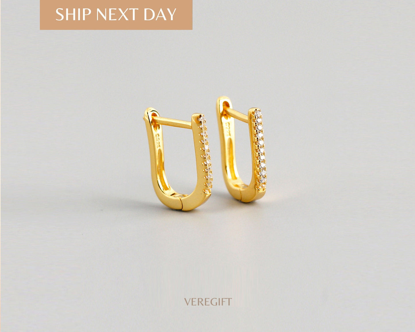 18k Gold Plated Sterling Silver U Hoop Earrings: Minimalist Lever Back