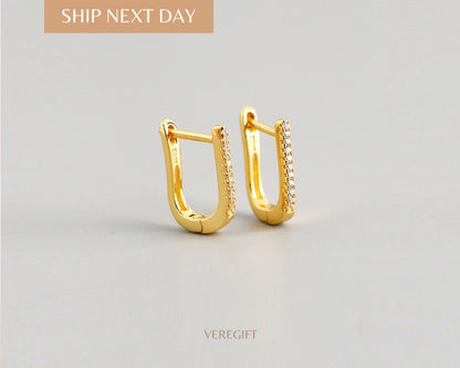 18k Gold Plated Sterling Silver U Hoop Earrings: Minimalist Lever Back