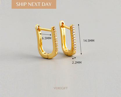 18k Gold Plated Sterling Silver U Hoop Earrings: Minimalist Lever Back
