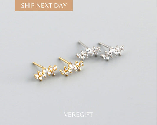 Crystal Stud Earrings: 18k Gold Plated Sterling Silver Minimalist Jewelry