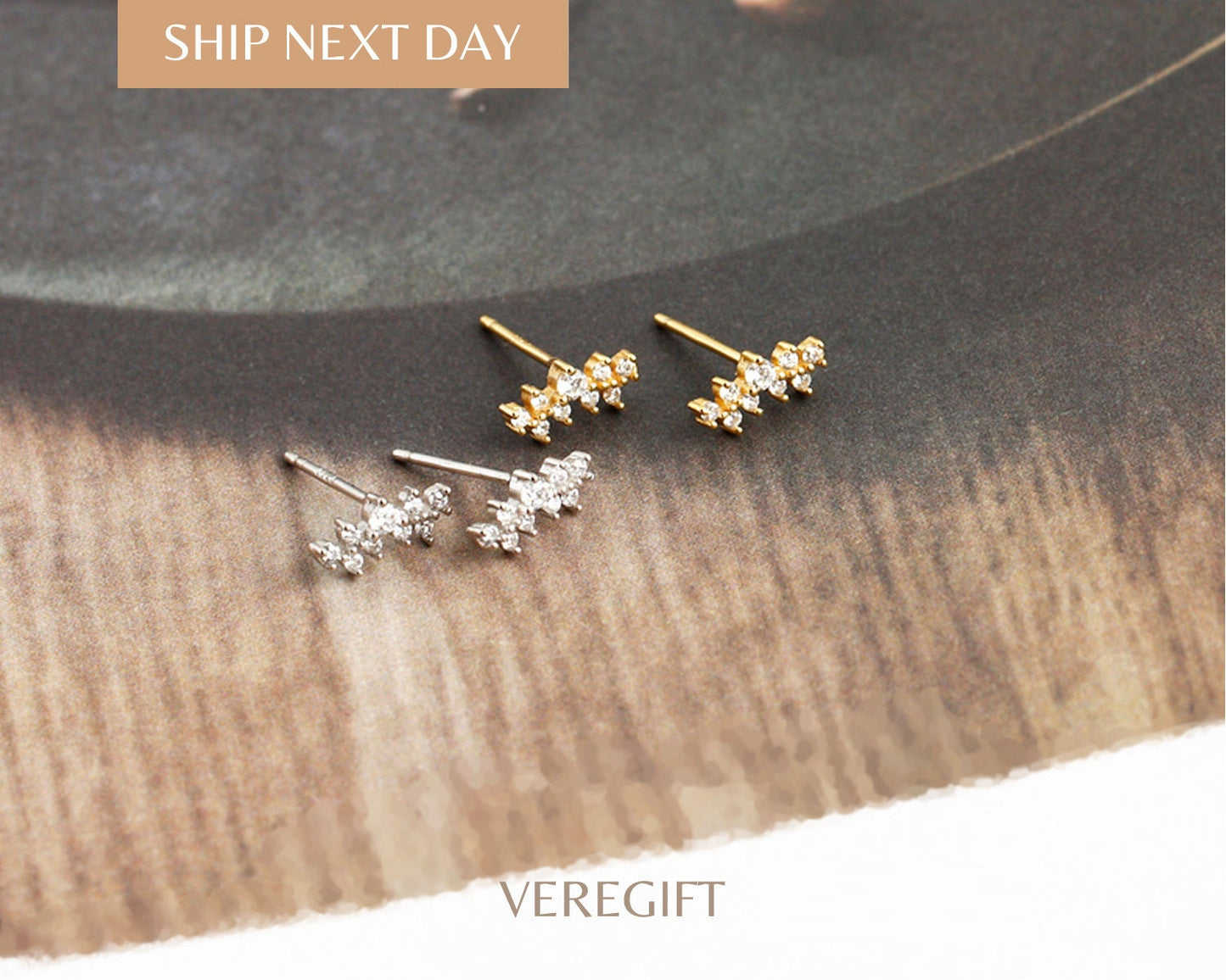 Crystal Stud Earrings: 18k Gold Plated Sterling Silver Minimalist Jewelry