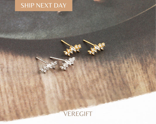 Crystal Stud Earrings: 18k Gold Plated Sterling Silver Minimalist Jewelry