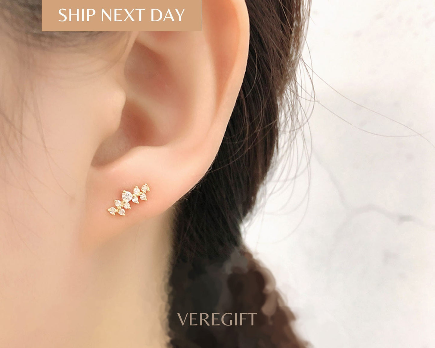 Crystal Stud Earrings: 18k Gold Plated Sterling Silver Minimalist Jewelry