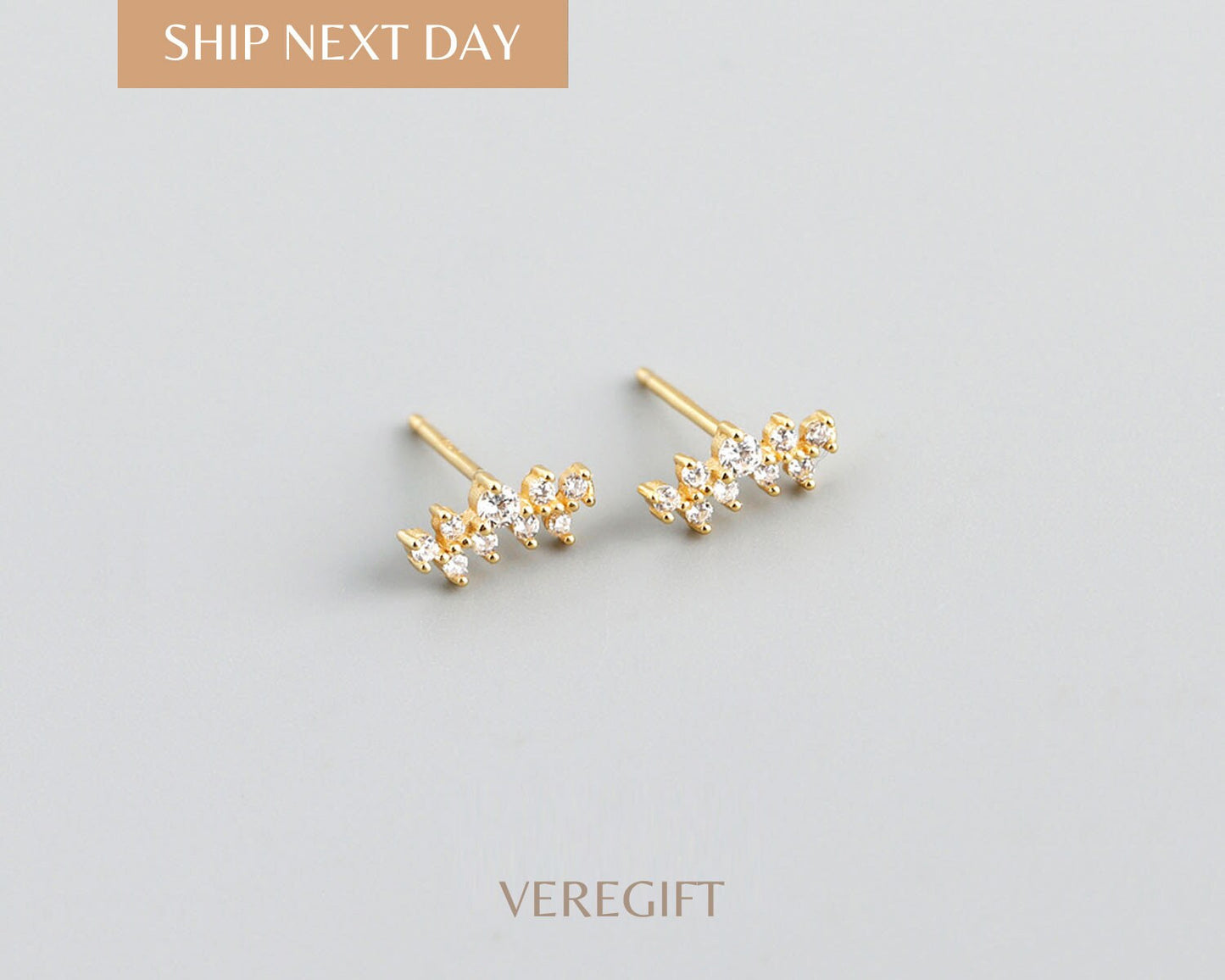 Crystal Stud Earrings: 18k Gold Plated Sterling Silver Minimalist Jewelry
