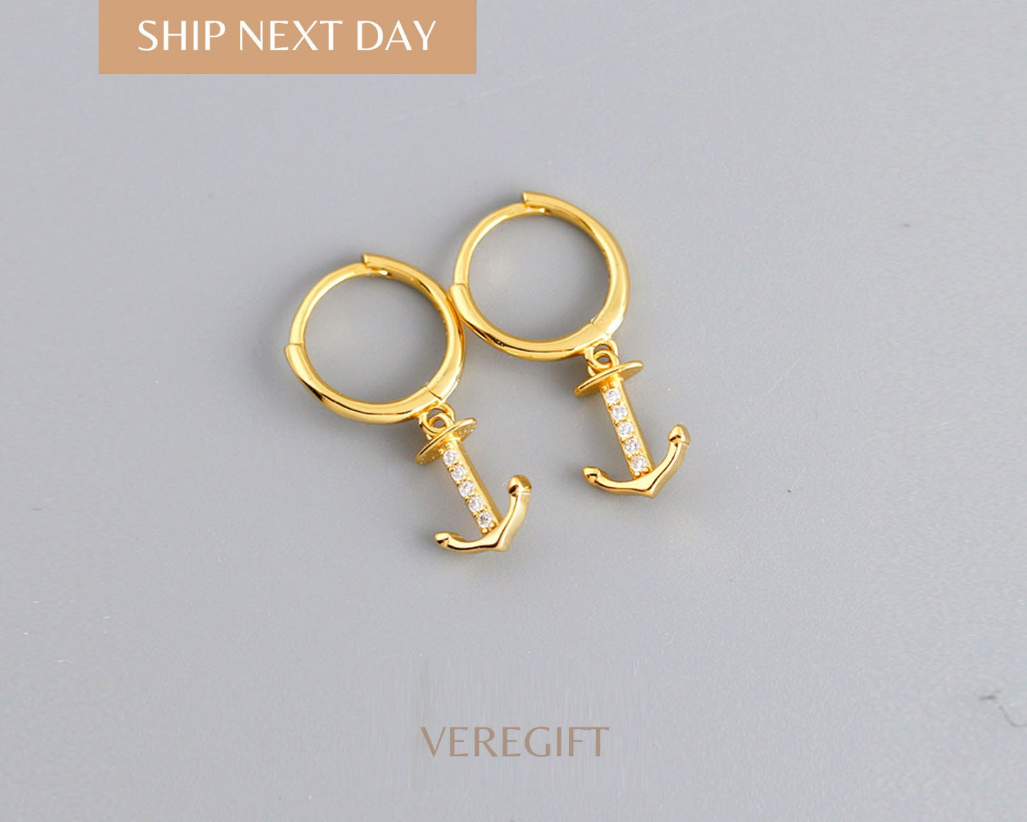 18k Gold Plated Anchor Hoop Earrings: Sterling Silver Nautical Jewelry