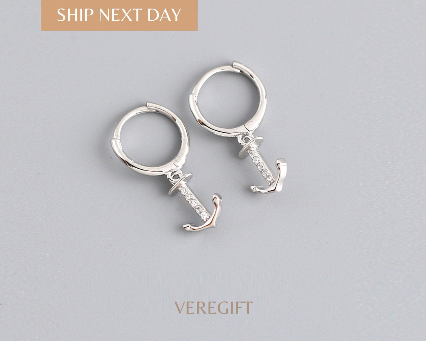 18k Gold Plated Anchor Hoop Earrings: Sterling Silver Nautical Jewelry