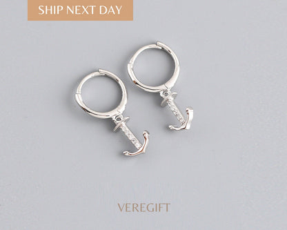 18k Gold Plated Anchor Hoop Earrings: Sterling Silver Nautical Jewelry