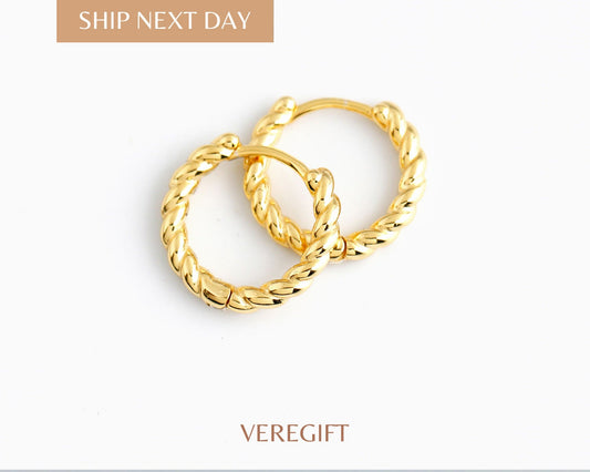 Braided Sterling Silver Hoop Earrings: 18k Gold Plated