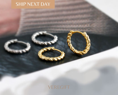 Braided Sterling Silver Hoop Earrings: 18k Gold Plated