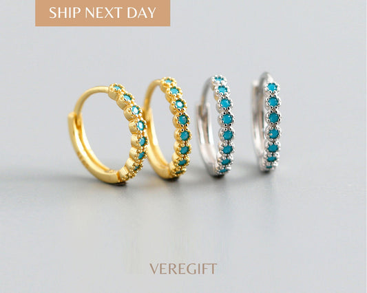 Blue Zircon Hoop Earrings: 18k Gold Plated Sterling Silver - EH1205