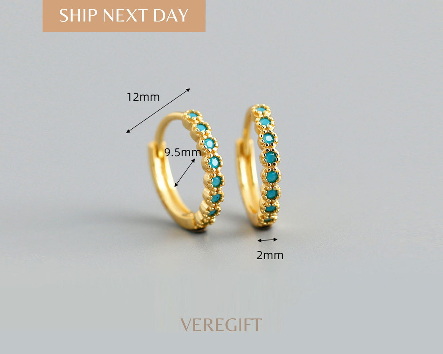 Blue Zircon Hoop Earrings: 18k Gold Plated Sterling Silver - EH1205