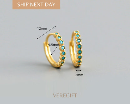 Blue Zircon Hoop Earrings: 18k Gold Plated Sterling Silver - EH1205