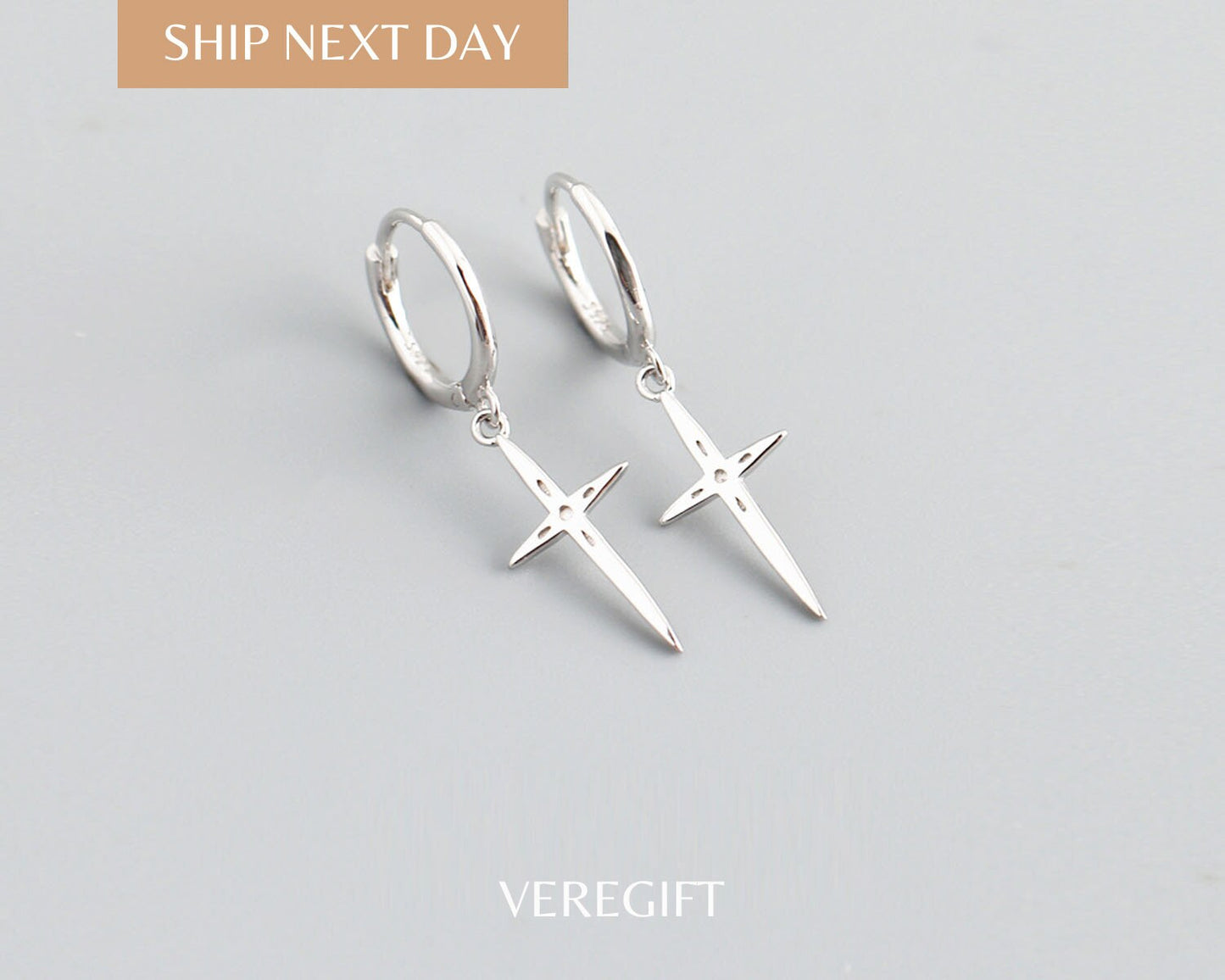 18k Gold Plated Sterling Silver Cross Hoop Earrings
