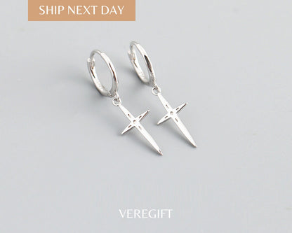 18k Gold Plated Sterling Silver Cross Hoop Earrings