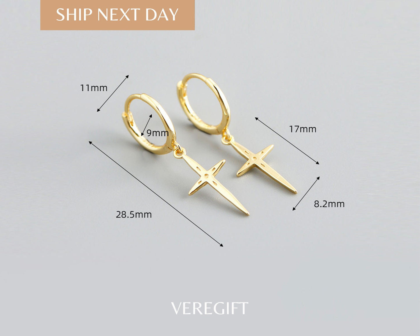 18k Gold Plated Sterling Silver Cross Hoop Earrings