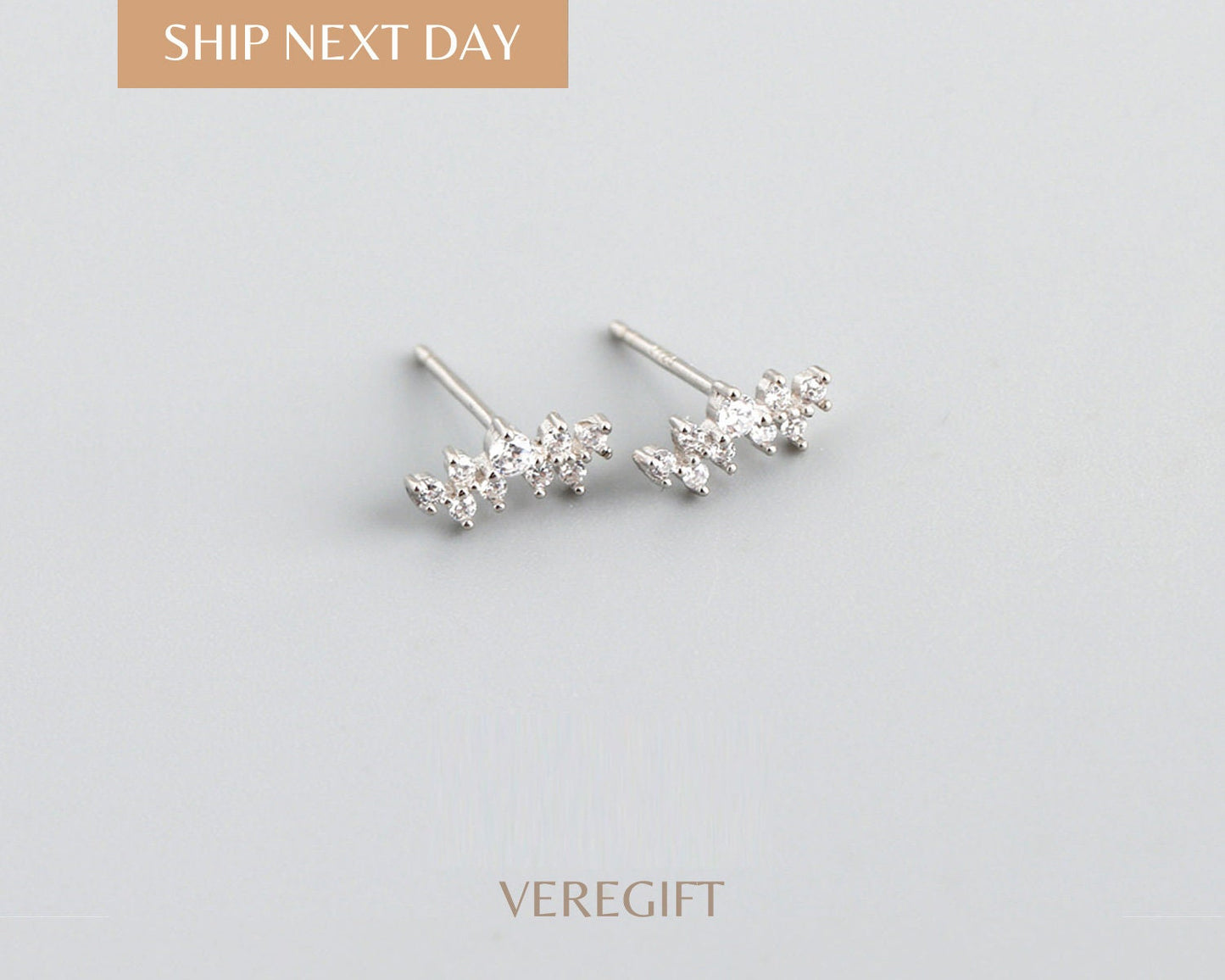 Crystal Stud Earrings: 18k Gold Plated Sterling Silver Minimalist Jewelry