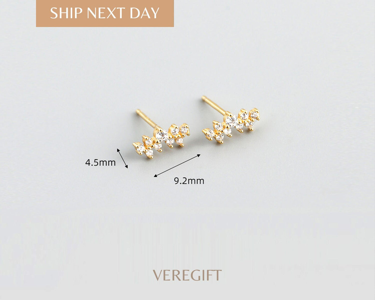 Crystal Stud Earrings: 18k Gold Plated Sterling Silver Minimalist Jewelry