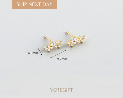 Crystal Stud Earrings: 18k Gold Plated Sterling Silver Minimalist Jewelry