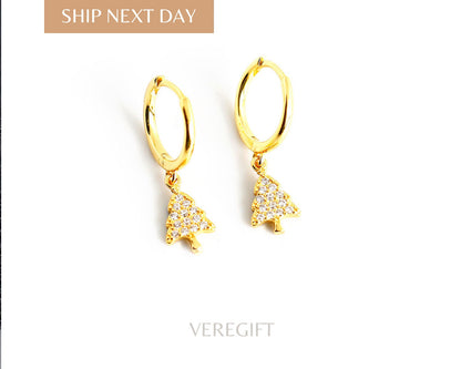 Christmas Tree Hoop Earrings: 18k Gold Plated Sterling Silver