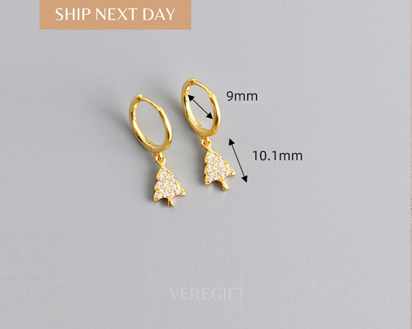 Christmas Tree Hoop Earrings: 18k Gold Plated Sterling Silver