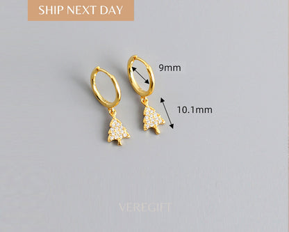 Christmas Tree Hoop Earrings: 18k Gold Plated Sterling Silver
