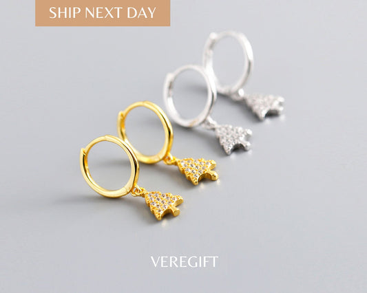 Christmas Tree Hoop Earrings: 18k Gold Plated Sterling Silver