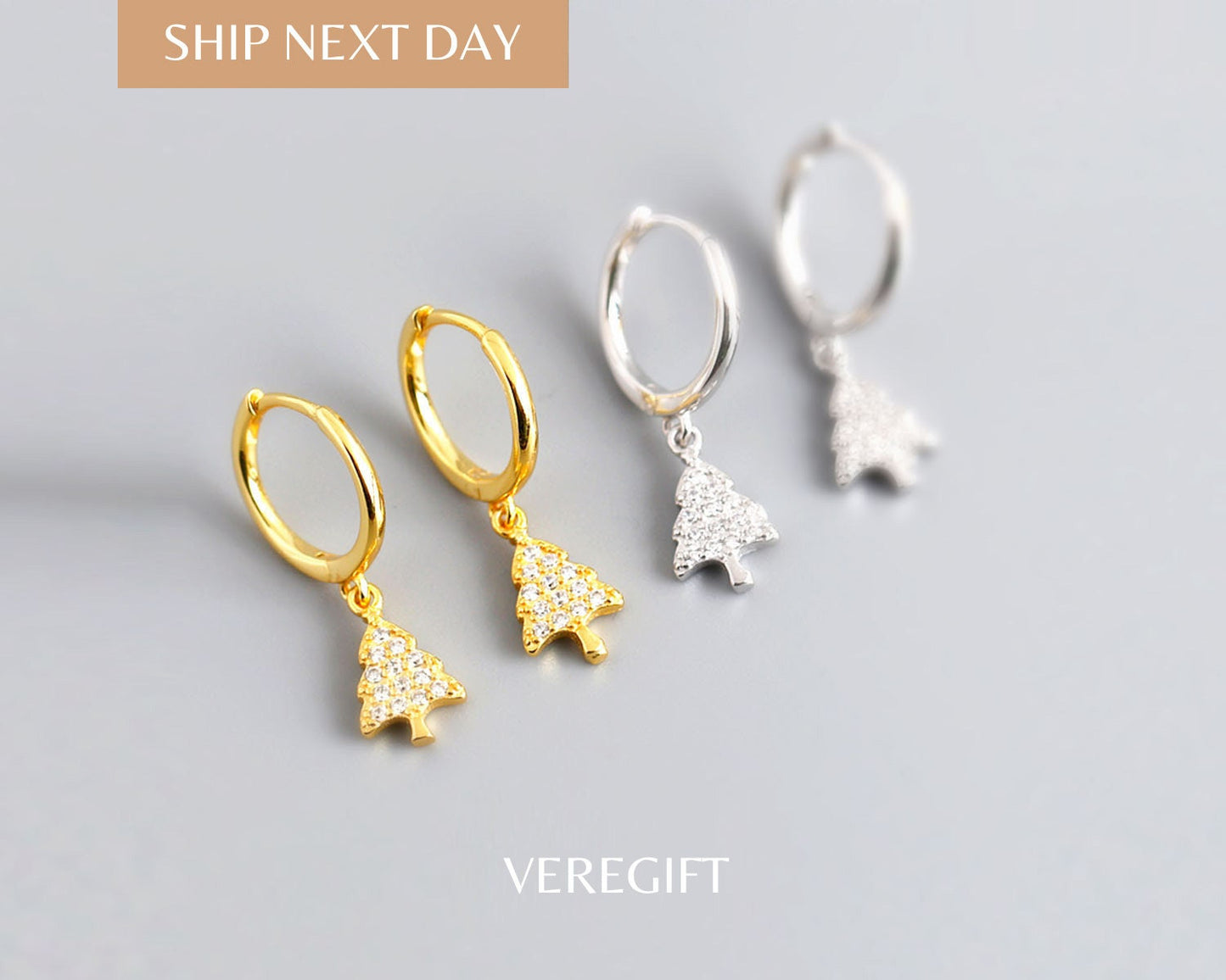 Christmas Tree Hoop Earrings: 18k Gold Plated Sterling Silver
