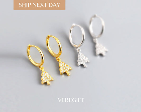 Christmas Tree Hoop Earrings: 18k Gold Plated Sterling Silver