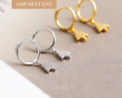 Christmas Tree Hoop Earrings: 18k Gold Plated Sterling Silver