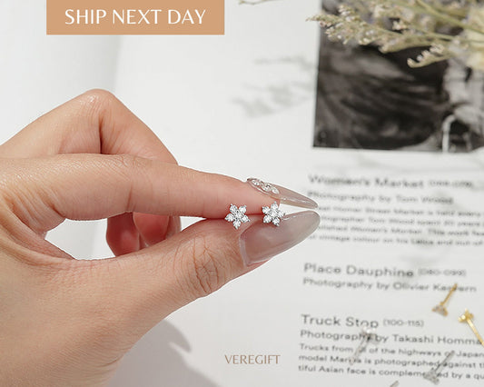 Dainty Flower CZ Stud Earrings: Sterling Silver Minimalist Jewelry