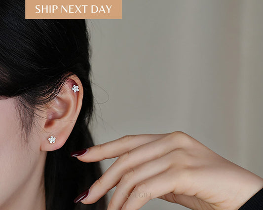 Dainty Flower CZ Stud Earrings: Sterling Silver Minimalist Jewelry