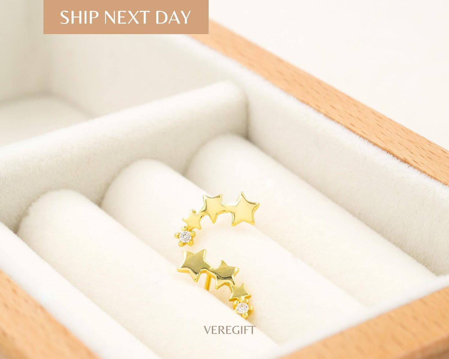 14K Gold Plated S925 Sterling Silver Gradient Star Meteor Stud Earrings-EH5009