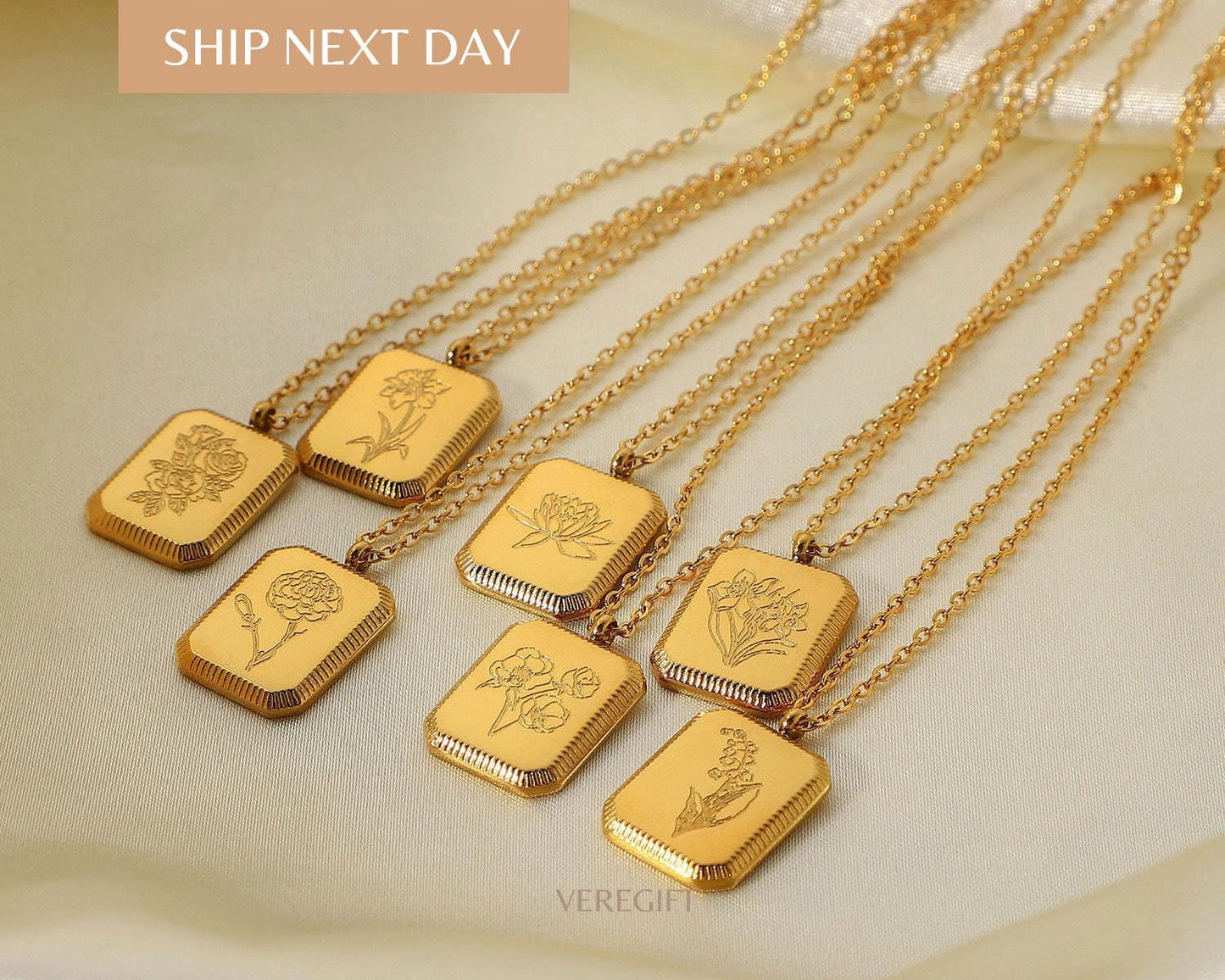 14K Gold Plated Sterling Silver Birth Flower Necklace: Personalized Floral Pendant
